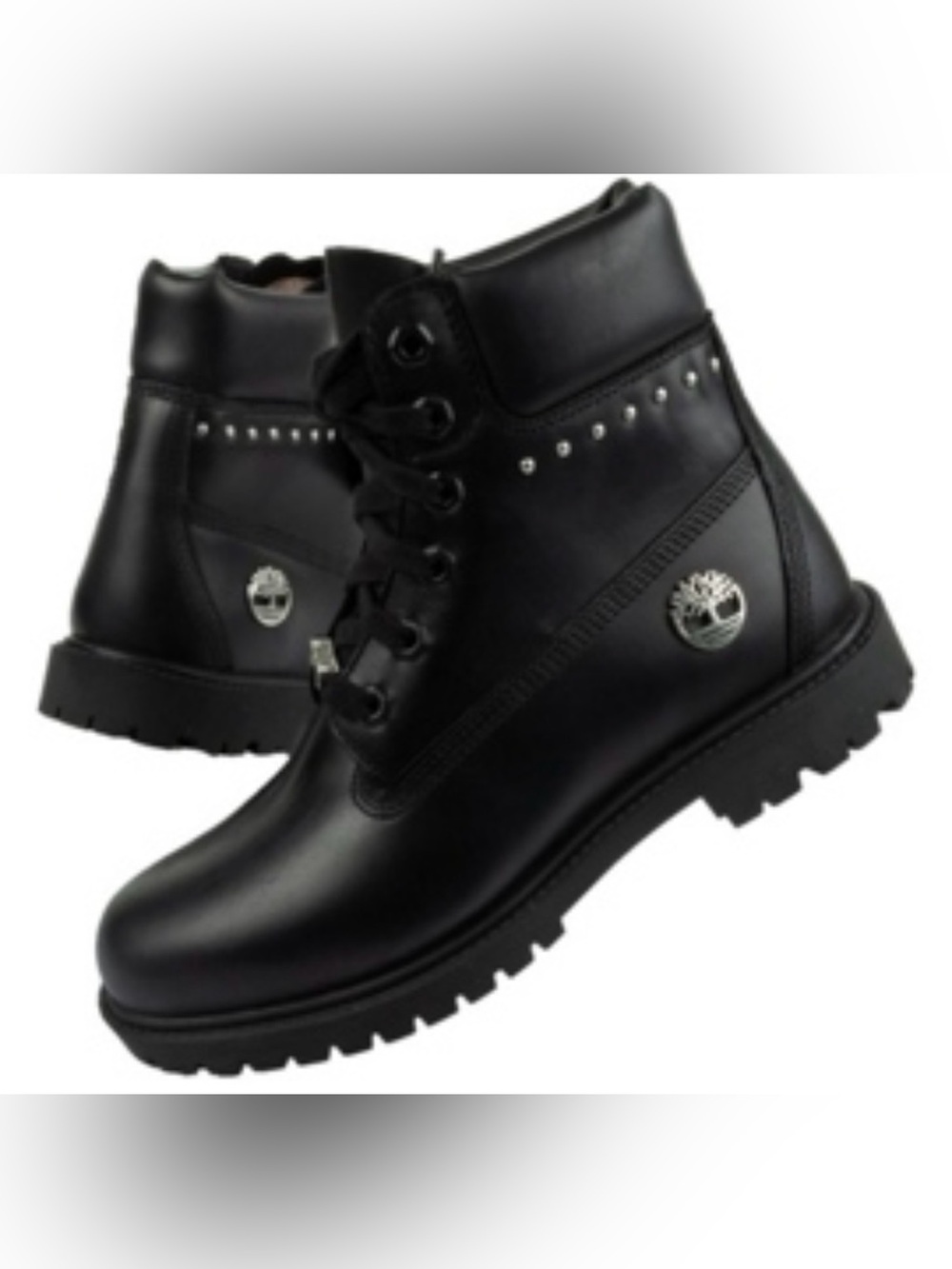 Timberland Heritage Black Studded Premium Leather Waterproof Boots Size 9.5